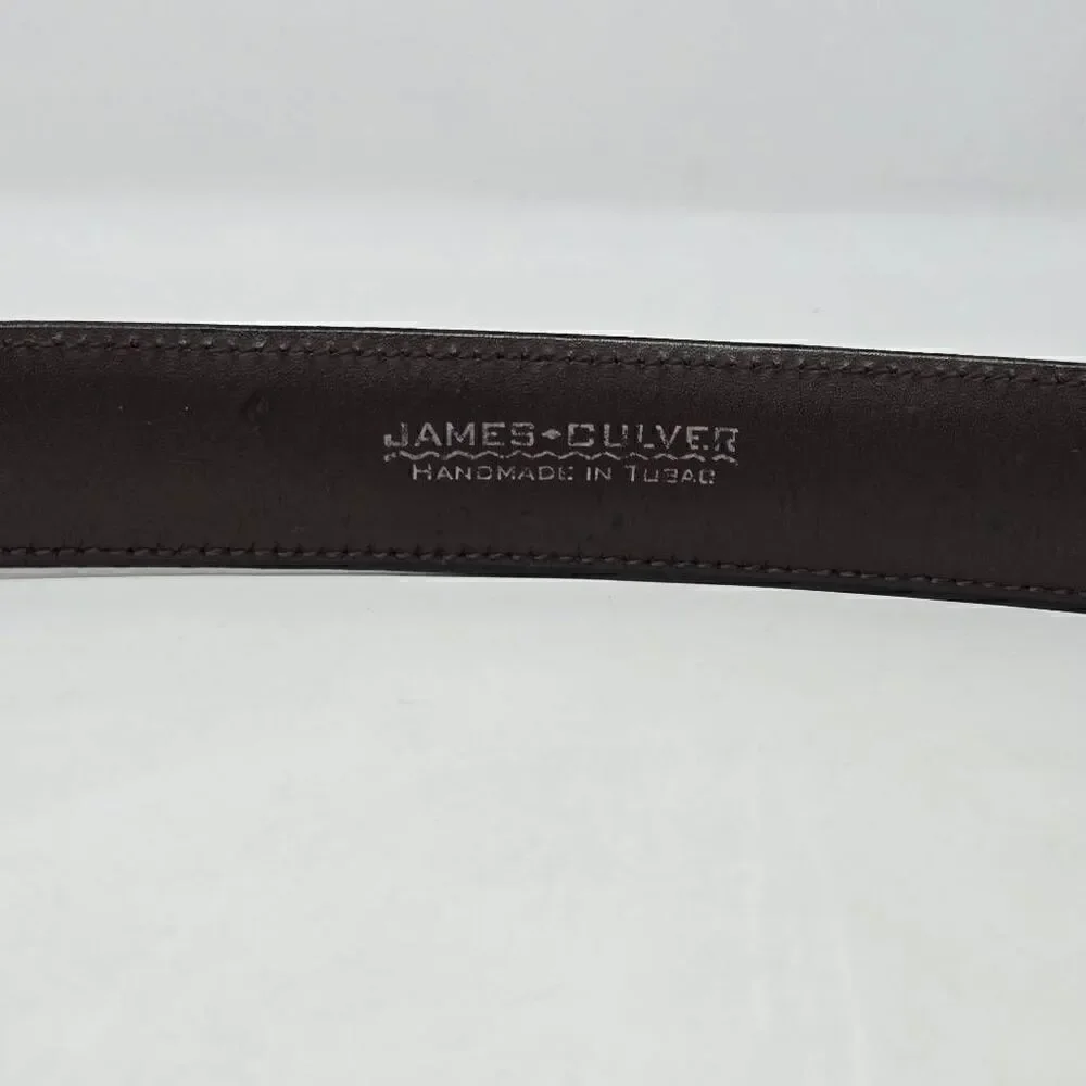 JAMES CULVER HANDMADE BLACK LEATHER SILVER BUCKLE MENS BELT SIZE 46 1.25